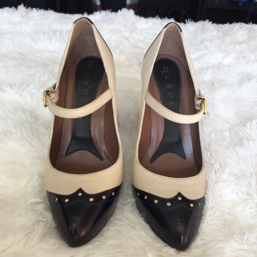 SOLD Marni navy beige leather spectator chunk - Picture 4 of 8